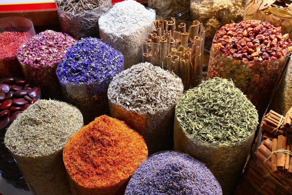 Colorful spices and herbs selection at Dubai Spice Souk. Colorful spices and herbs selection at Dubai Spice Souk.