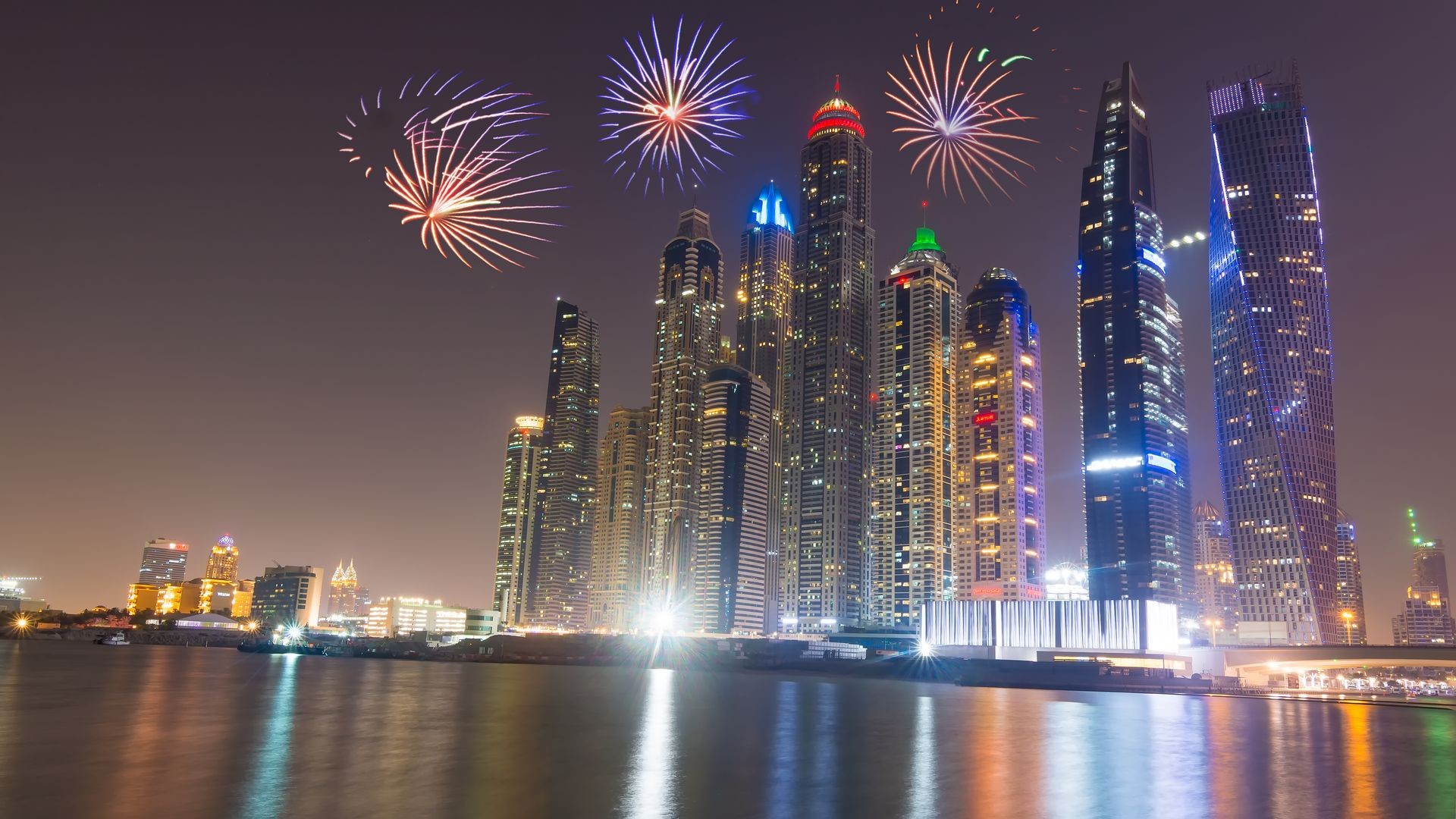 New Year fireworks display in Dubai Marina, UAE